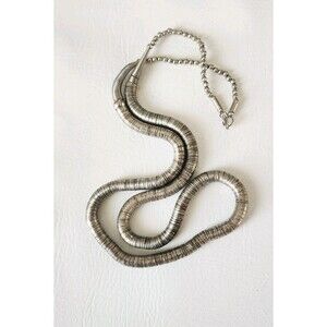 Vintage Modernist Silver Tone Snake Coil Necklace Flexible Bendable Rope MCM 38"
